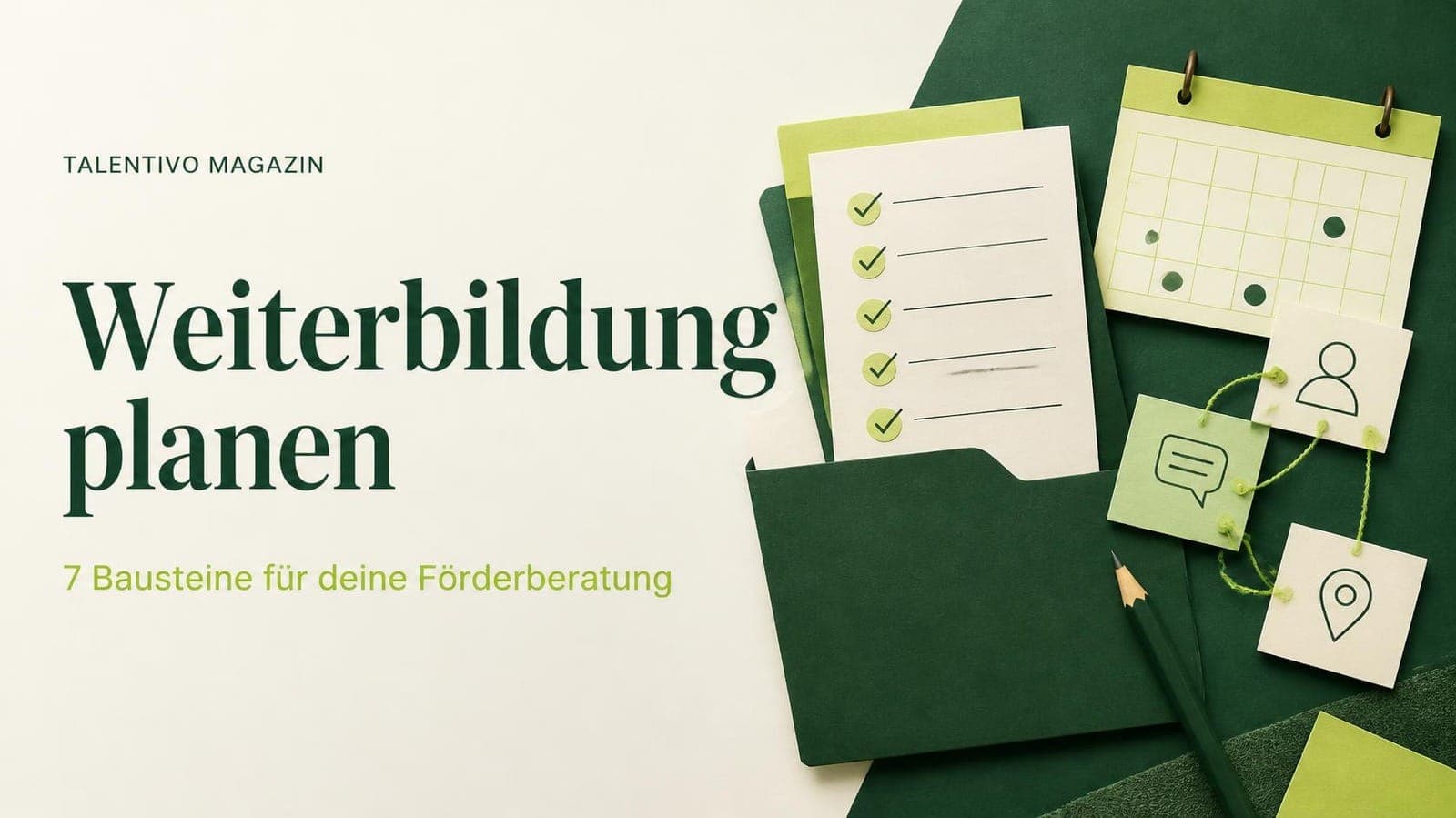 Geordnete Unterlagen, Kalender und Checkliste zur Vorbereitung der Förderberatung